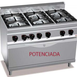 Cocina Industrial a Gas Potenciada 6 Fuegos y Horno MAXI Fondo 700