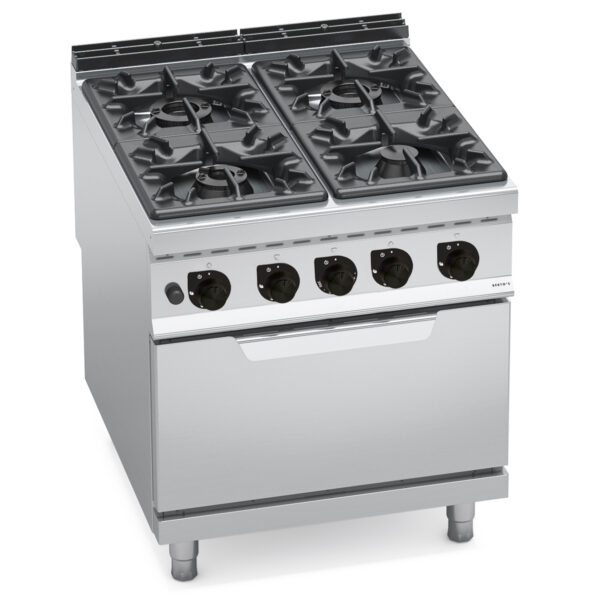 Cocina Industrial a Gas 4 Fuegos y Horno GN 2/1 Fondo 900 Bertos G9F4+FG