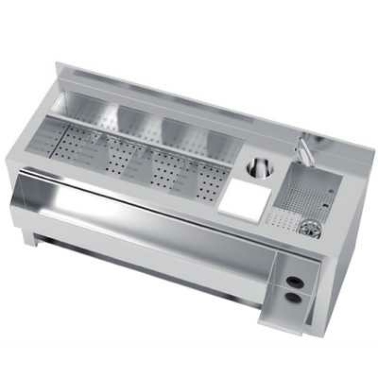 Mueble Coctelero de Inox con Fregadero y 8 Cubetas