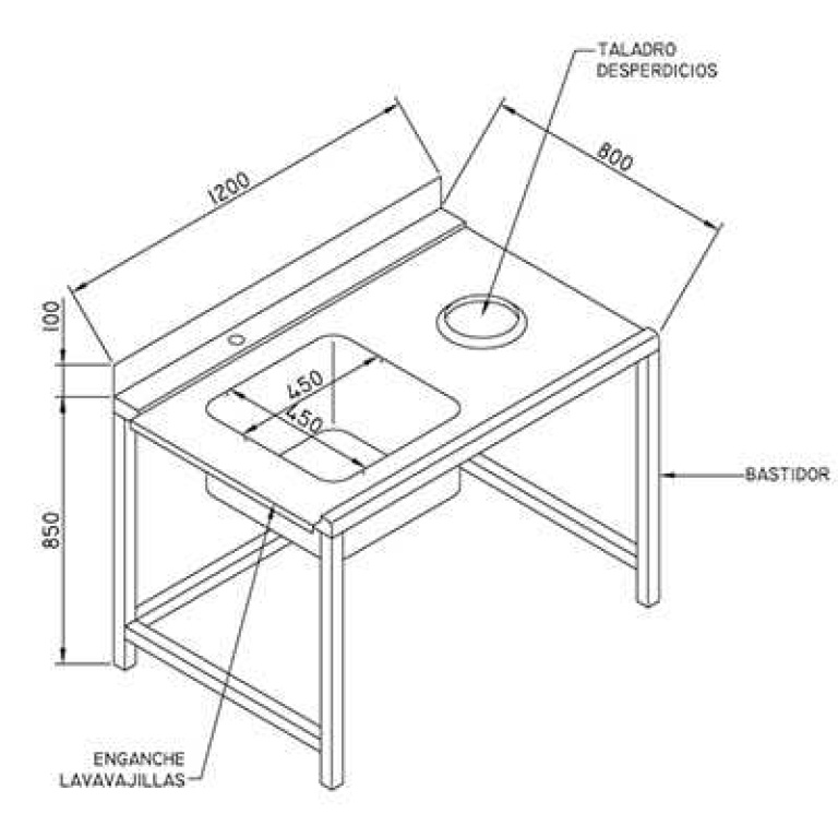 Mesa de Pre Lavado con Cubeta para Lavavajillas Cúpula SILANOS